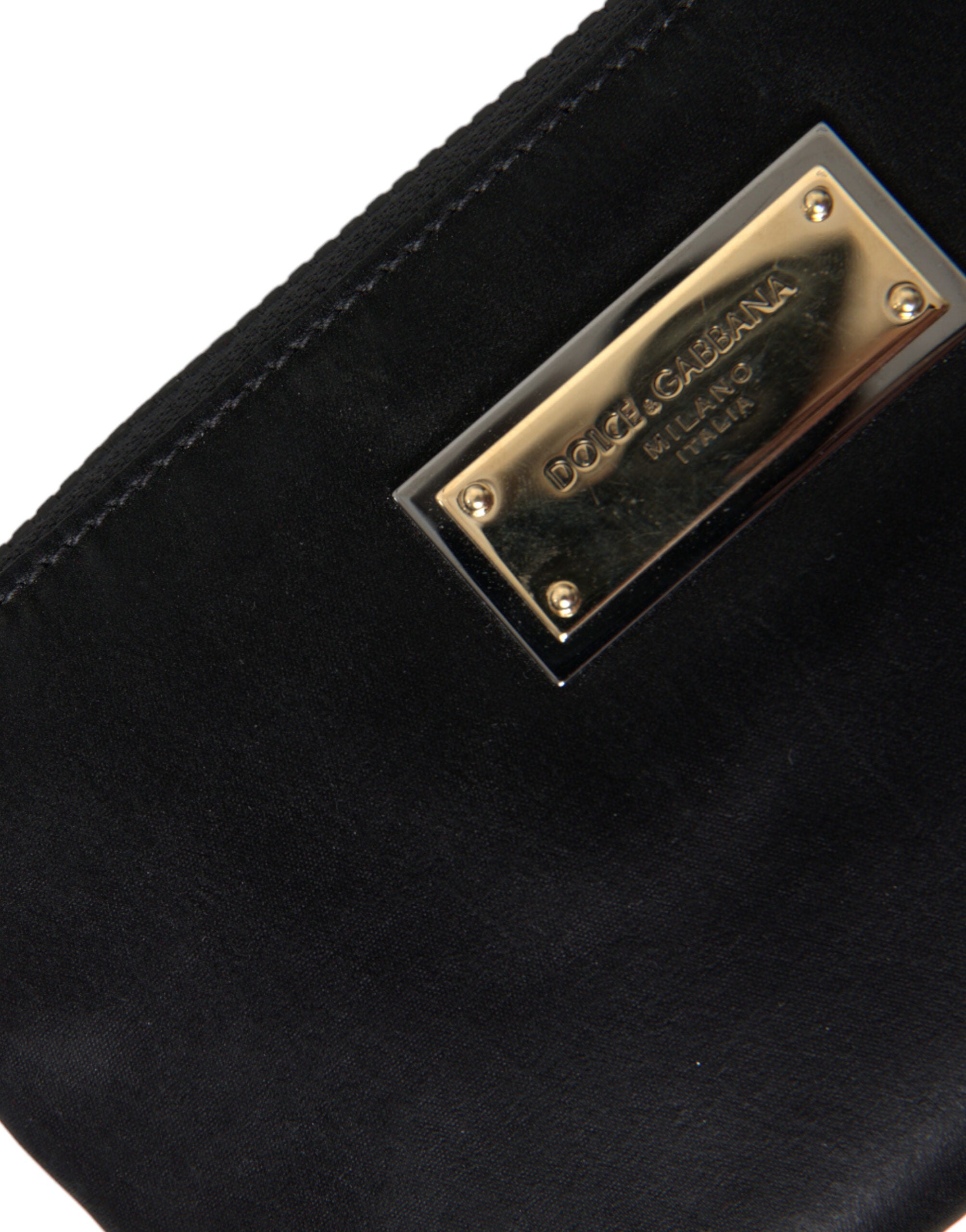 Dolce & Gabbana Black Nylon Logo Plaque Keychain Bag Clutch